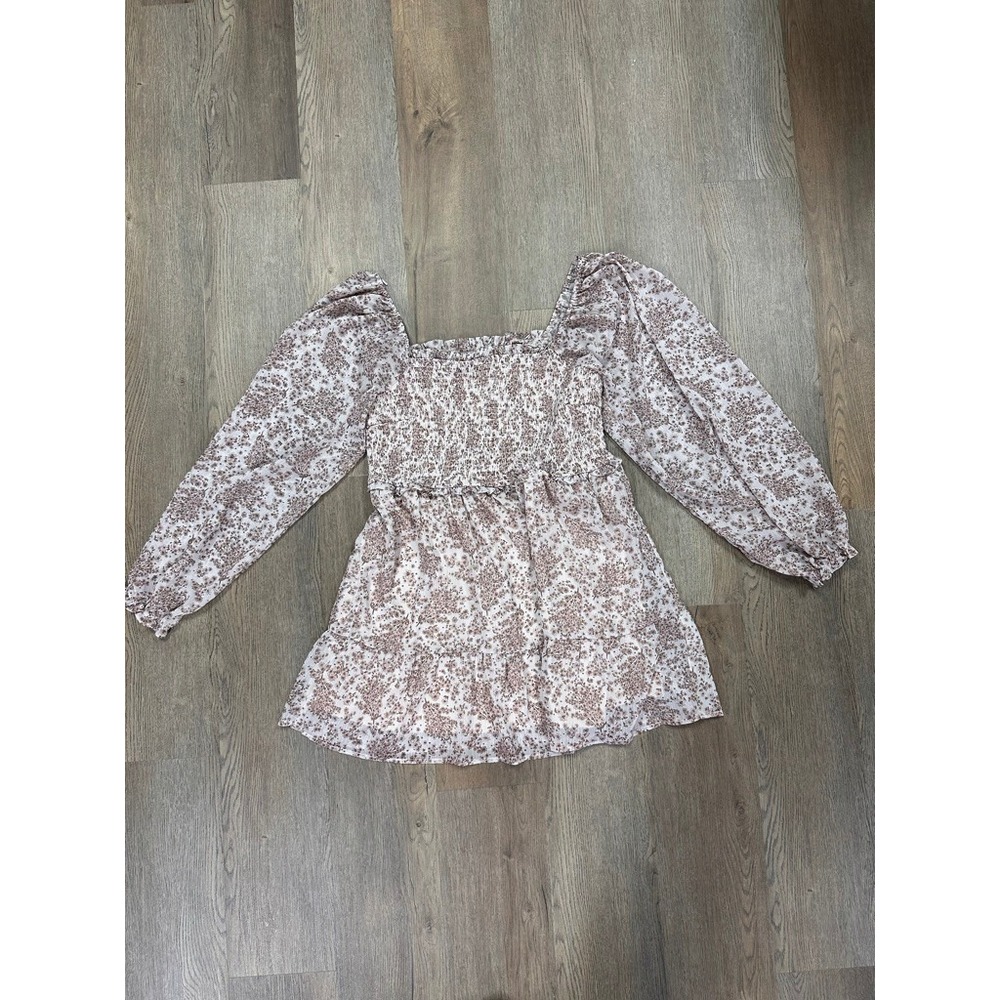 Altar'd State Floral Smocked Bodice Balloon Sleeve Mini Dress Romantic Large